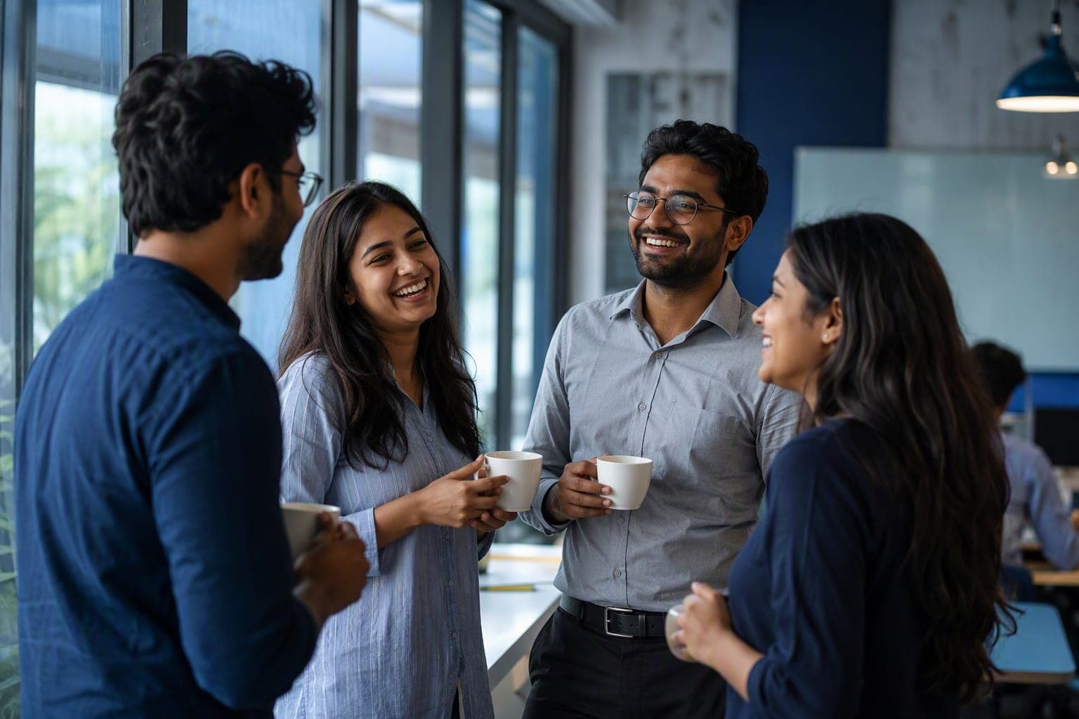 Depra colleagues talking during a break