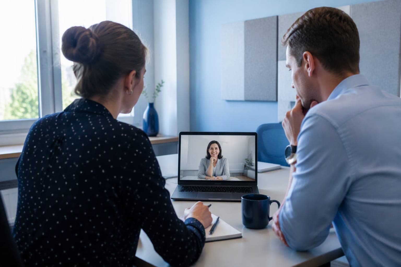 A client video call in a Depra meeting room